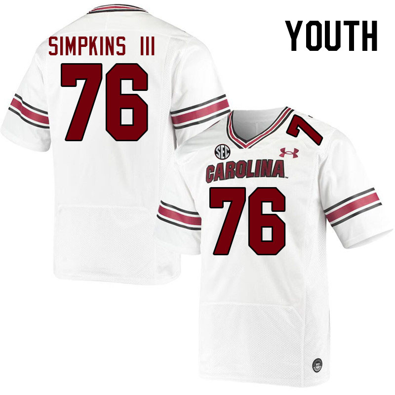 Youth #76 Torricelli Simpkins III South Carolina Gamecocks College Football Jerseys Stitched-White